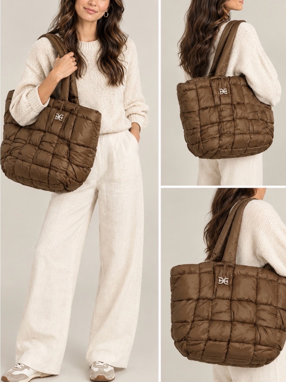Sam Edelman Jianna Large Woven Puffy Tote Shoulder Bag Bronze